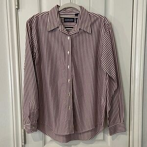 Land’s End Blouse Burgundy and White Striped Shirt